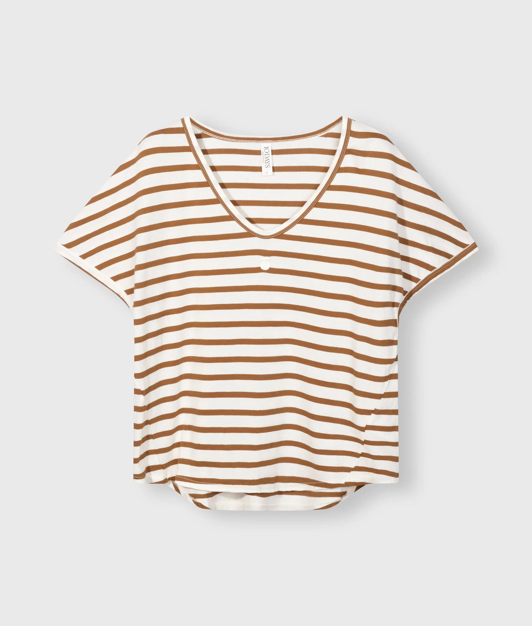 10DAYS VNECK TEE STRIPE ECRU/BROWN