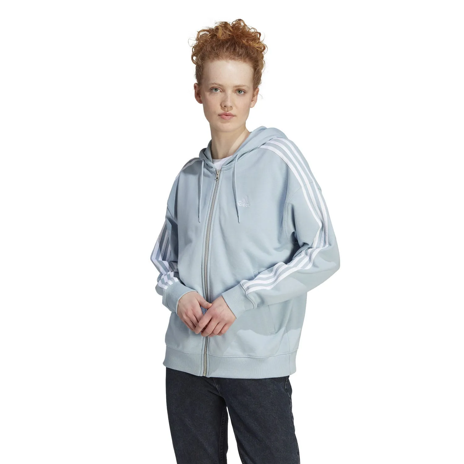 ADIDAS ESSENTIALS 3STRIPES FRENCH TERRY OVERSIZED FULL ZIP HOODIE