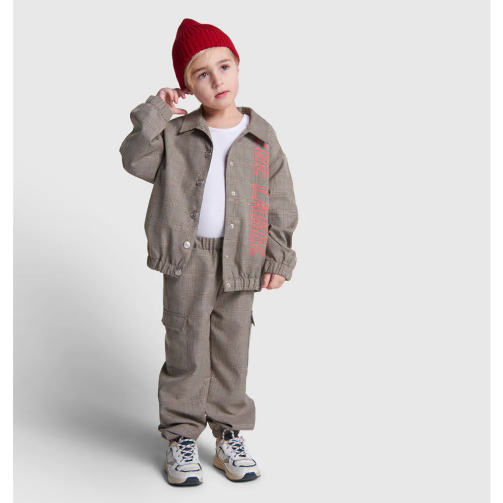   Alix Mini Kids woven check cargo pants Camel