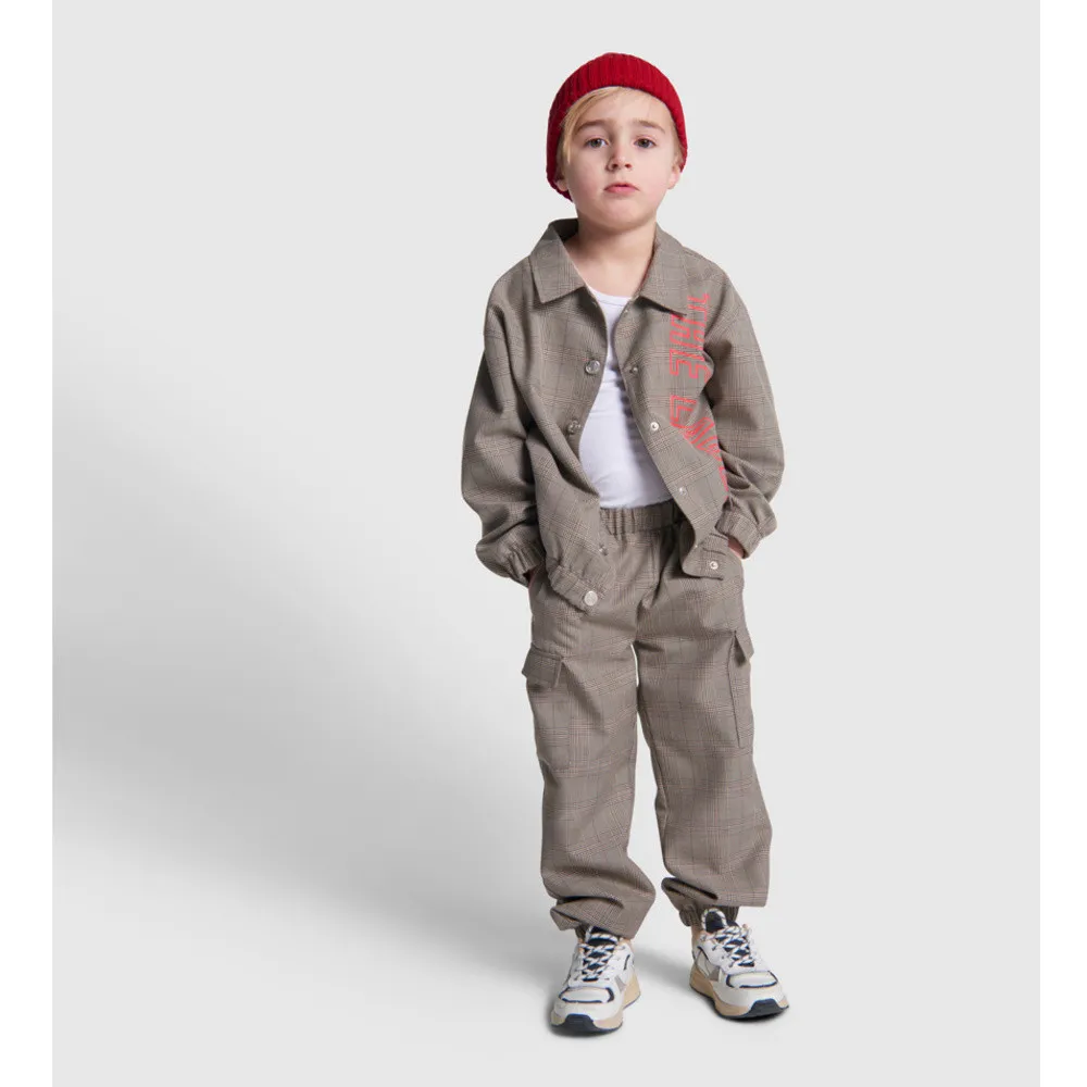   Alix Mini Kids woven check cargo pants Camel