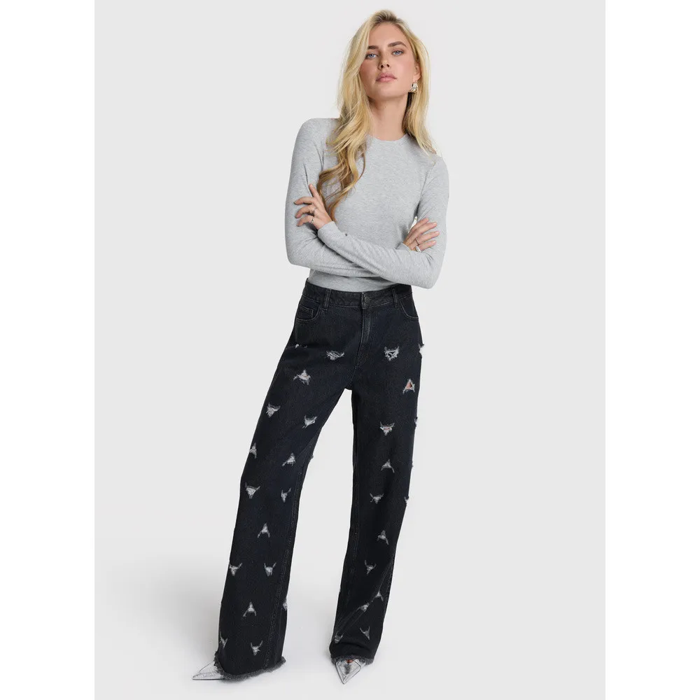   Alix The Label ladies woven destroyed denim pants Grijs