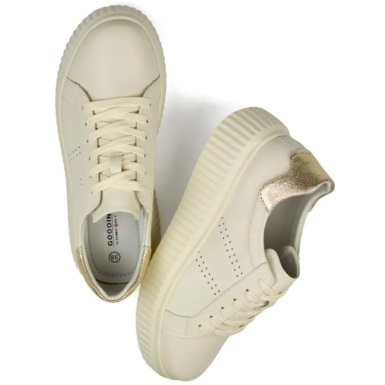 Beige damessportschoenen van natuurlijk leer, leren damesschoenen