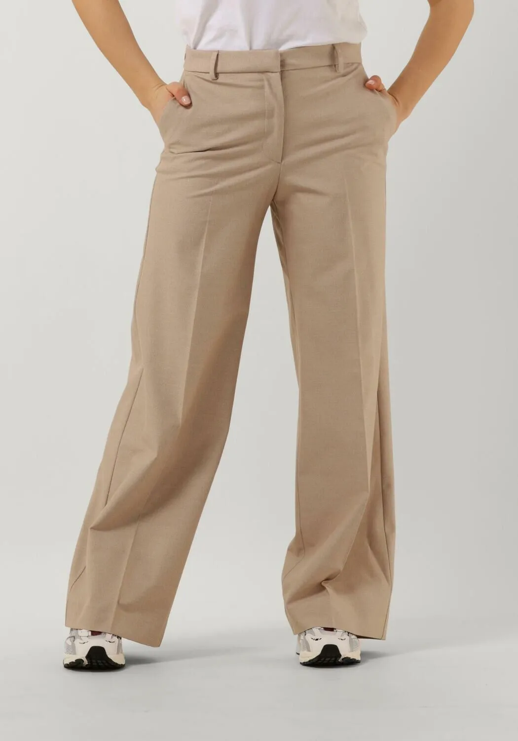 beige selected femme pantalon slfeliana hw wide pant n