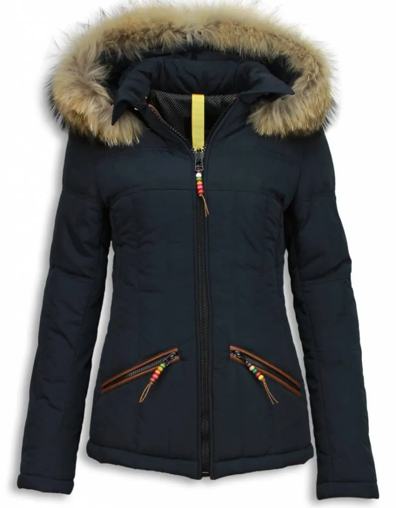 BLAUWE WINTERJAS DAMES MET BONTKRAAG  BLAUW
