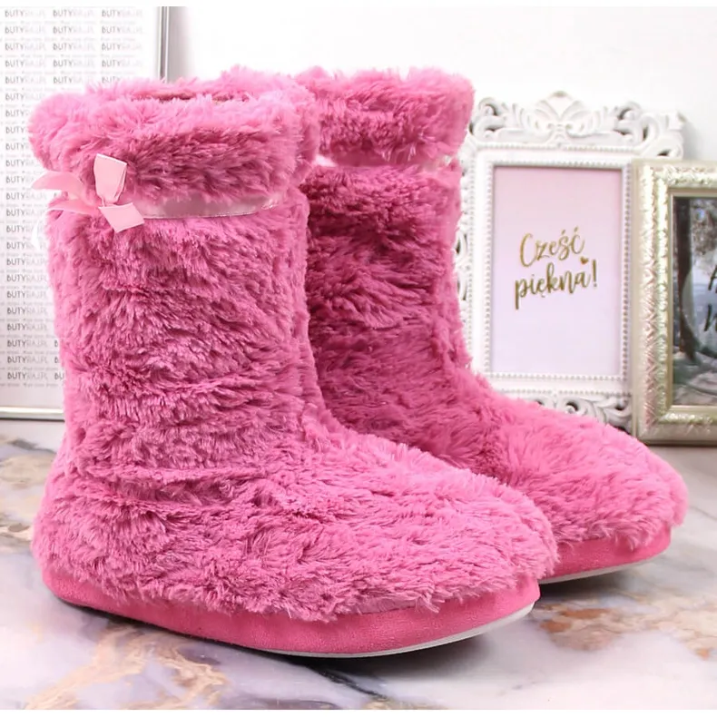 BM Dames pantoffels met hoge isolatie van bont, roze Stella