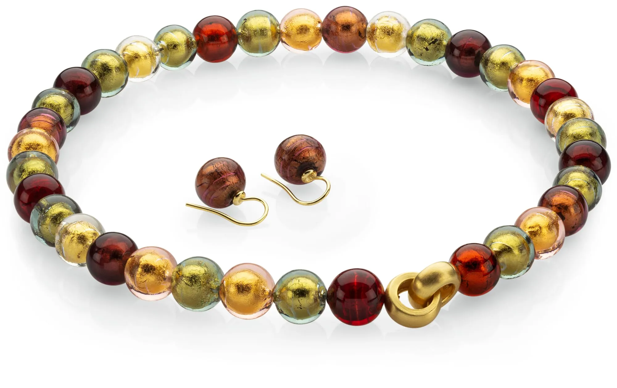 COLLIER VAN MURANOGLAS, BORDEAUXGROENGOUD