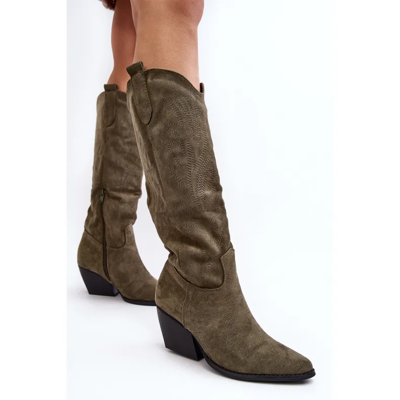 Dames cowboylaarzen op een hoge hak groene sloana groente