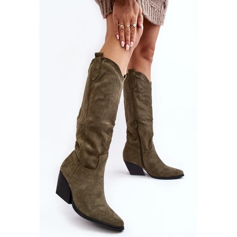 Dames cowboylaarzen op een hoge hak groene sloana groente