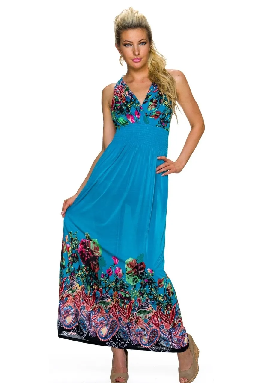 DAMES MAXI DRESS / LANGE JURK  BLAUW