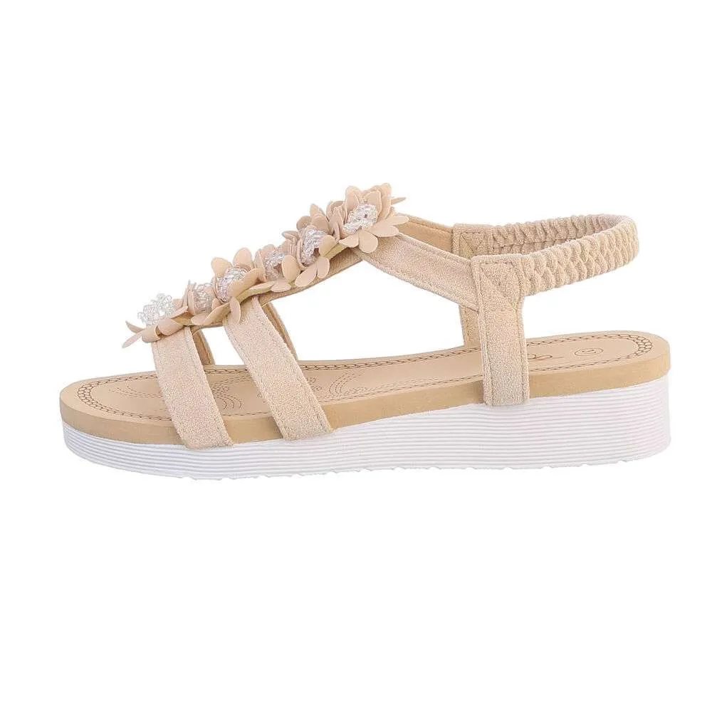 DAMES SANDALEN MET BLOEMEN  BEIGE