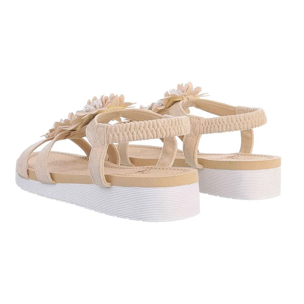 DAMES SANDALEN MET BLOEMEN  BEIGE