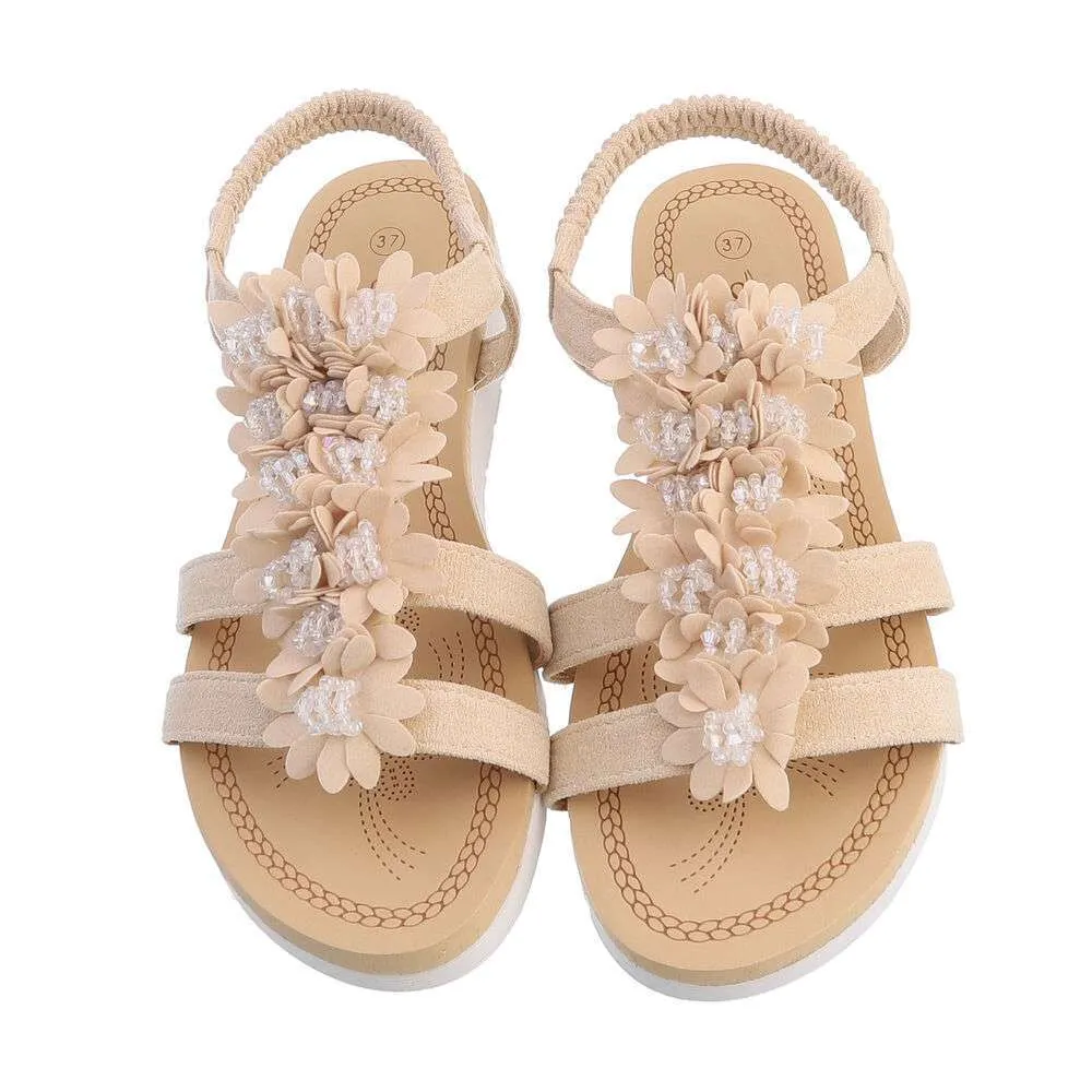 DAMES SANDALEN MET BLOEMEN  BEIGE