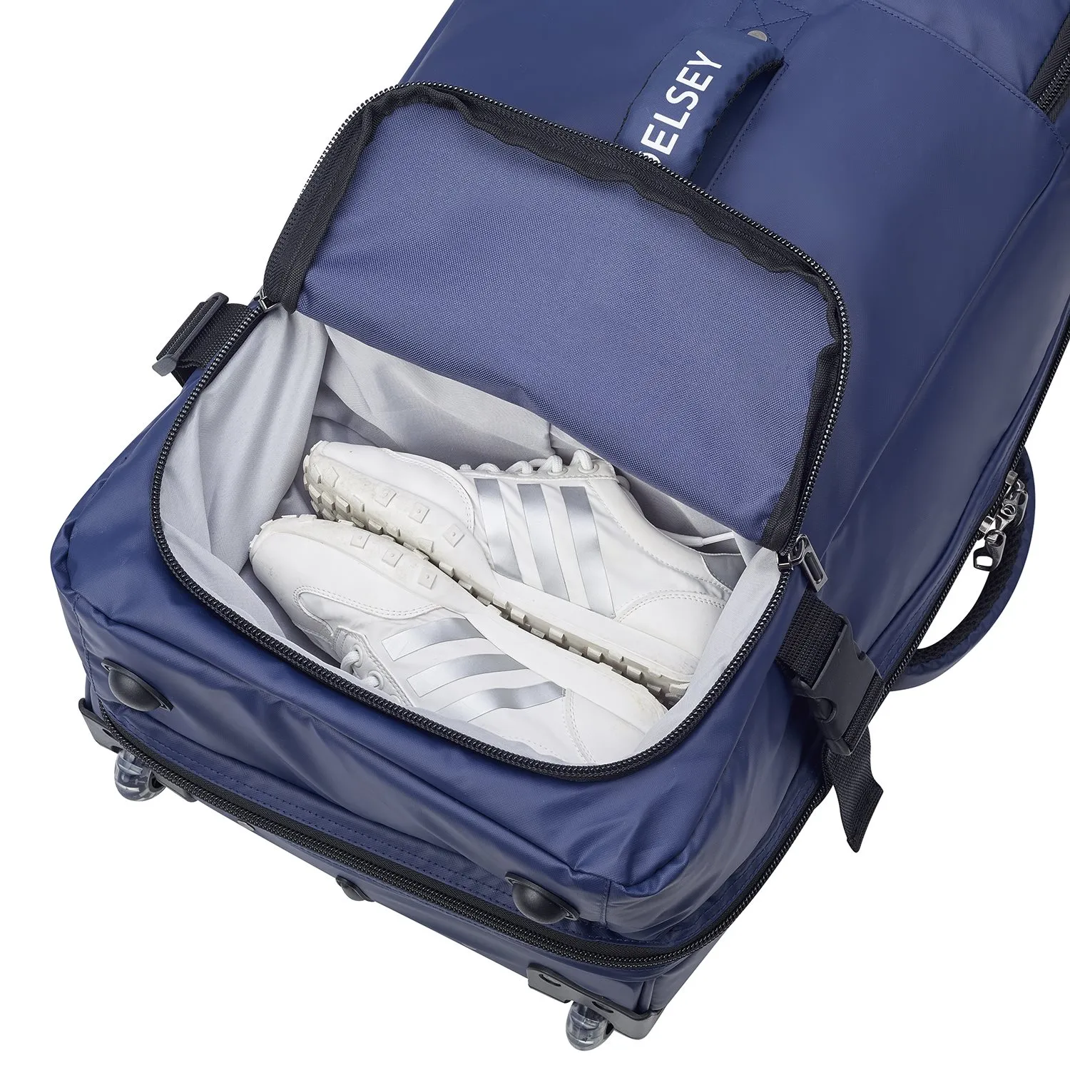 DELSEY RASPAIL 2WHEEL TROLLEY DUFFLE BAG 64 BLUE