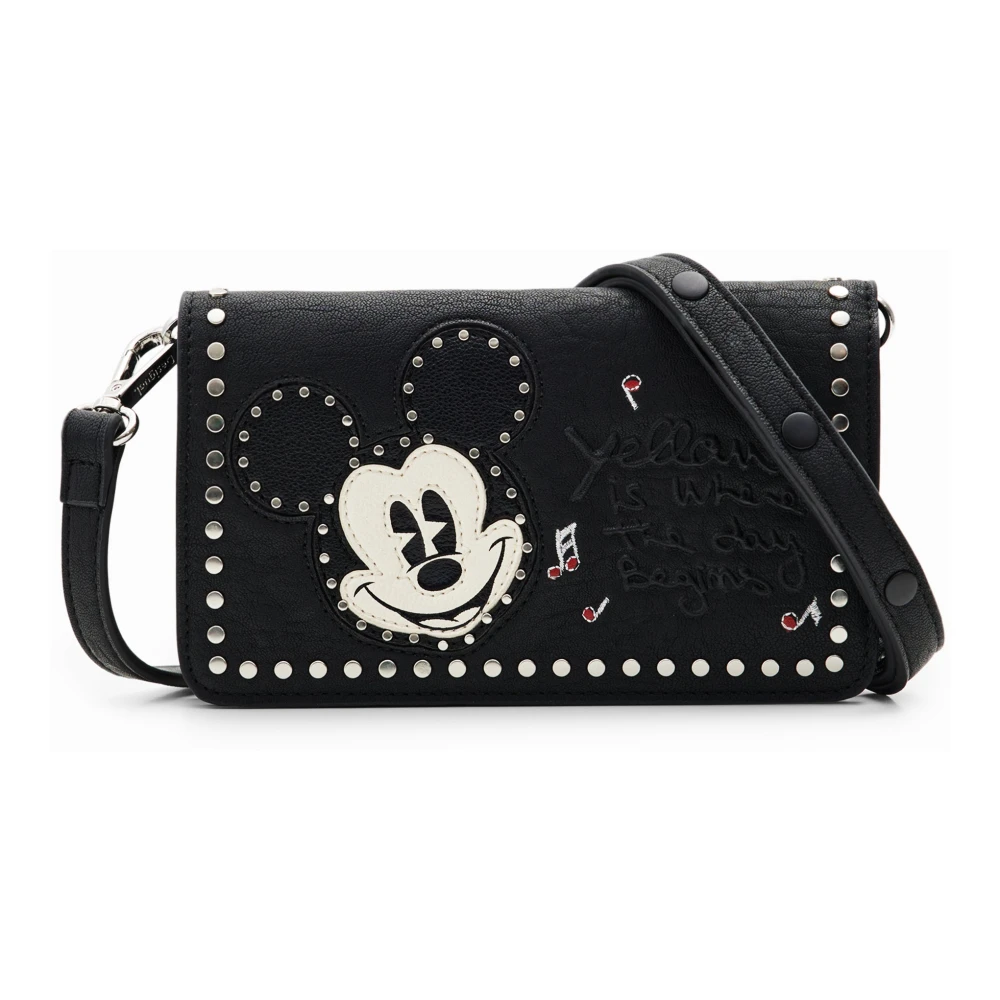 Desigual Zwarte Mini Leren Handtas met Mickey Mouse Details Black Dames