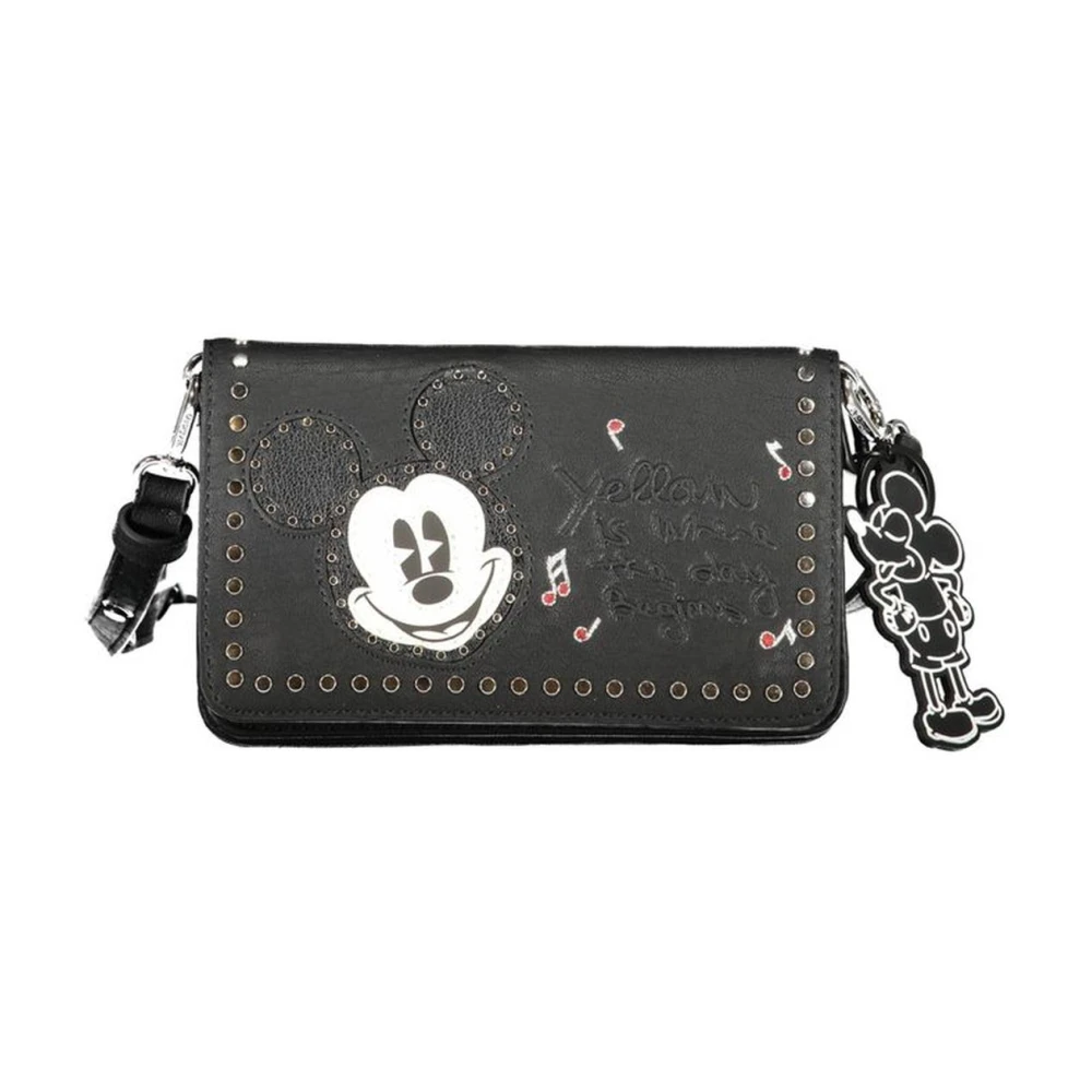 Desigual Zwarte Mini Leren Handtas met Mickey Mouse Details Black Dames