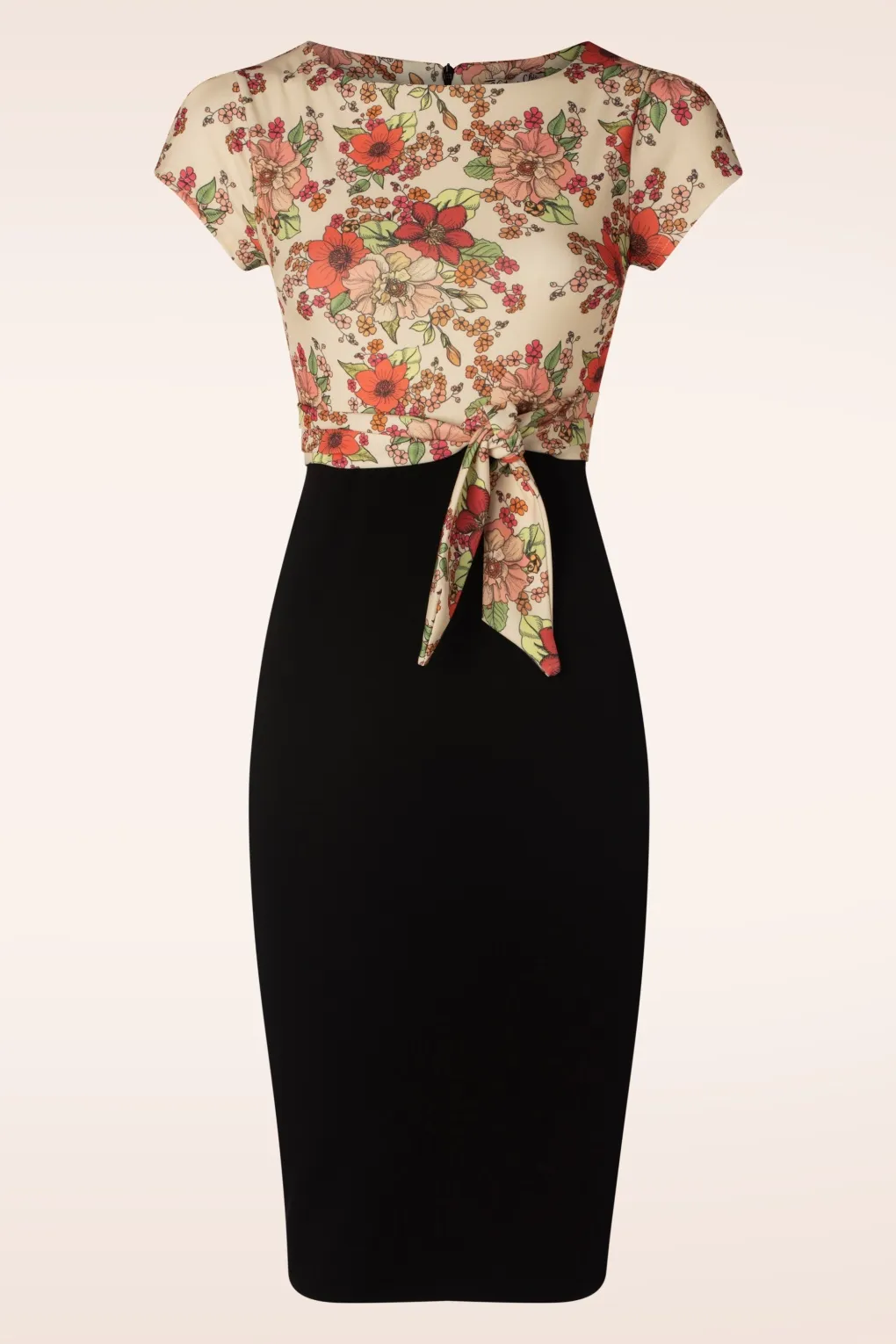 Elise Floral pencil jurk in zwart en zachtgeel