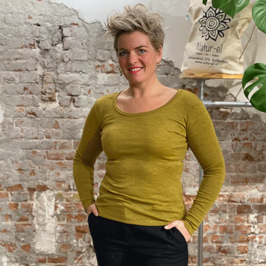 ENGEL Wollen longsleeve dames van biologische wol SAFFRAAN