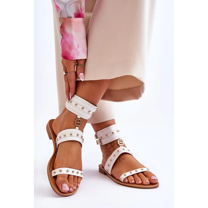 FI1 Unieke Dames Sandalen Met Witte Selina Studs