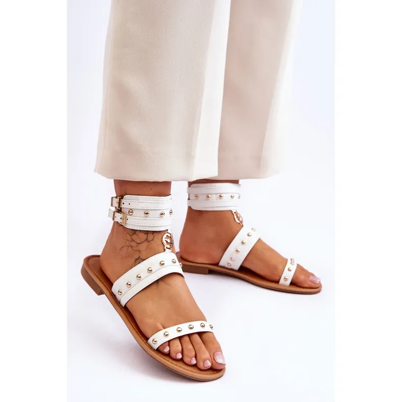 FI1 Unieke Dames Sandalen Met Witte Selina Studs