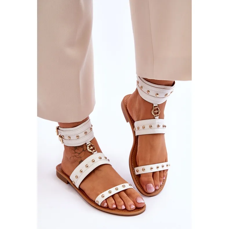 FI1 Unieke Dames Sandalen Met Witte Selina Studs