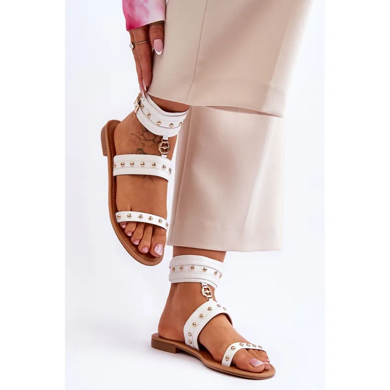 FI1 Unieke Dames Sandalen Met Witte Selina Studs