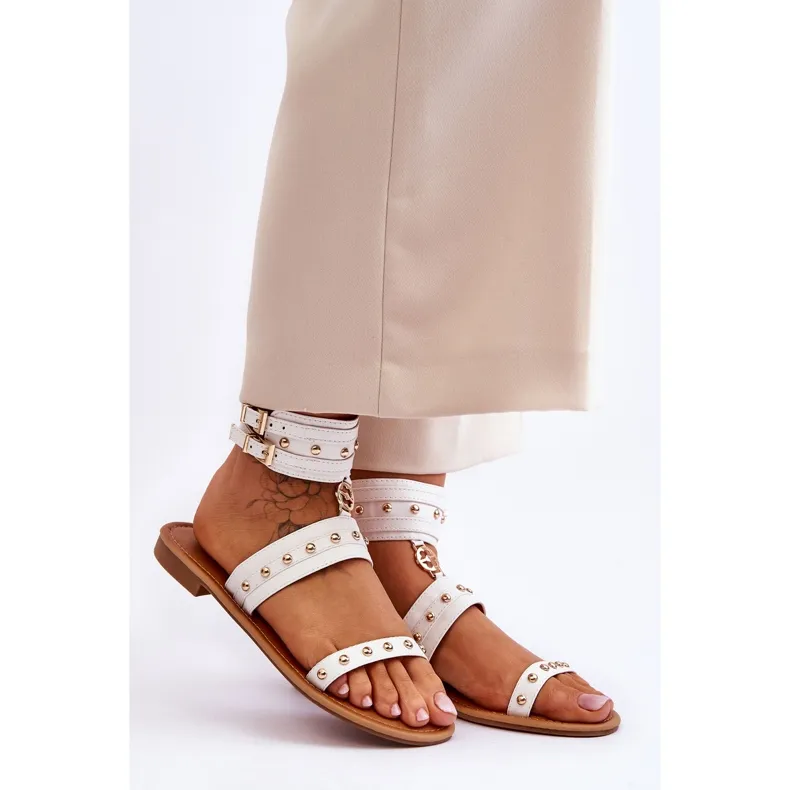 FI1 Unieke Dames Sandalen Met Witte Selina Studs