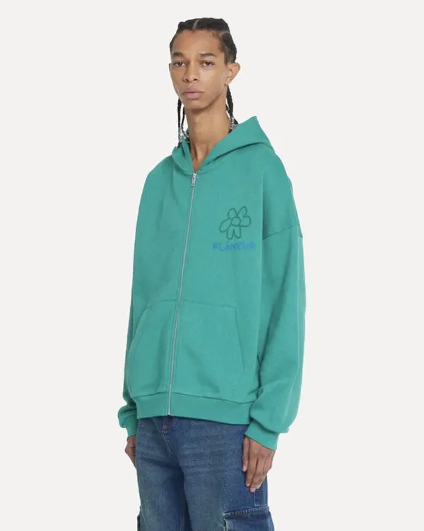 FLOWER DOODLE ZIPUP HOODIE GROEN