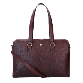 FMME.CHARLOT13.3.CRO Croco Leren Schoudertas voor Laptop - Bruin