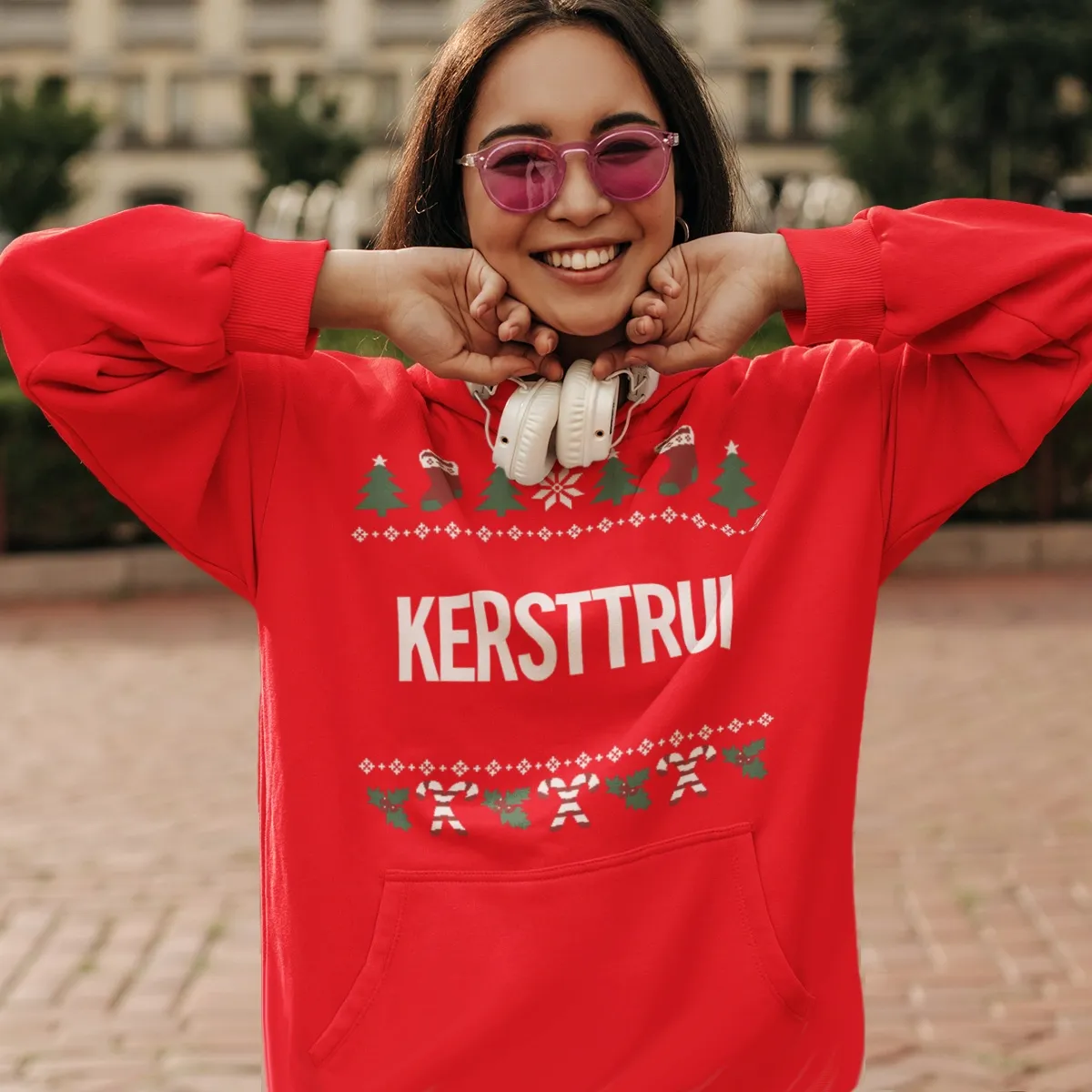 Foute Kerst Hoodie Rood Candy Cane Kersttrui