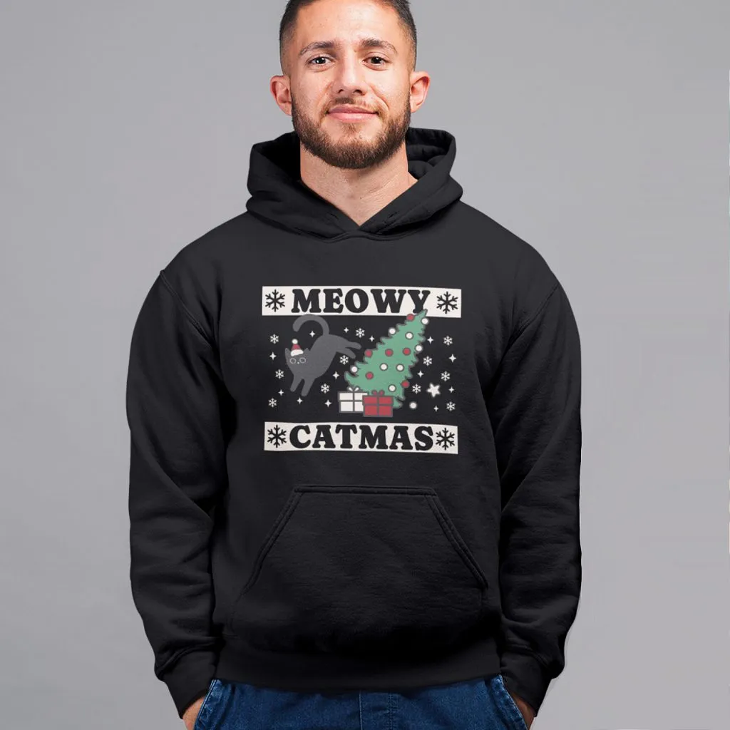 Foute Kerst Hoodie Zwart Meowy Catmas