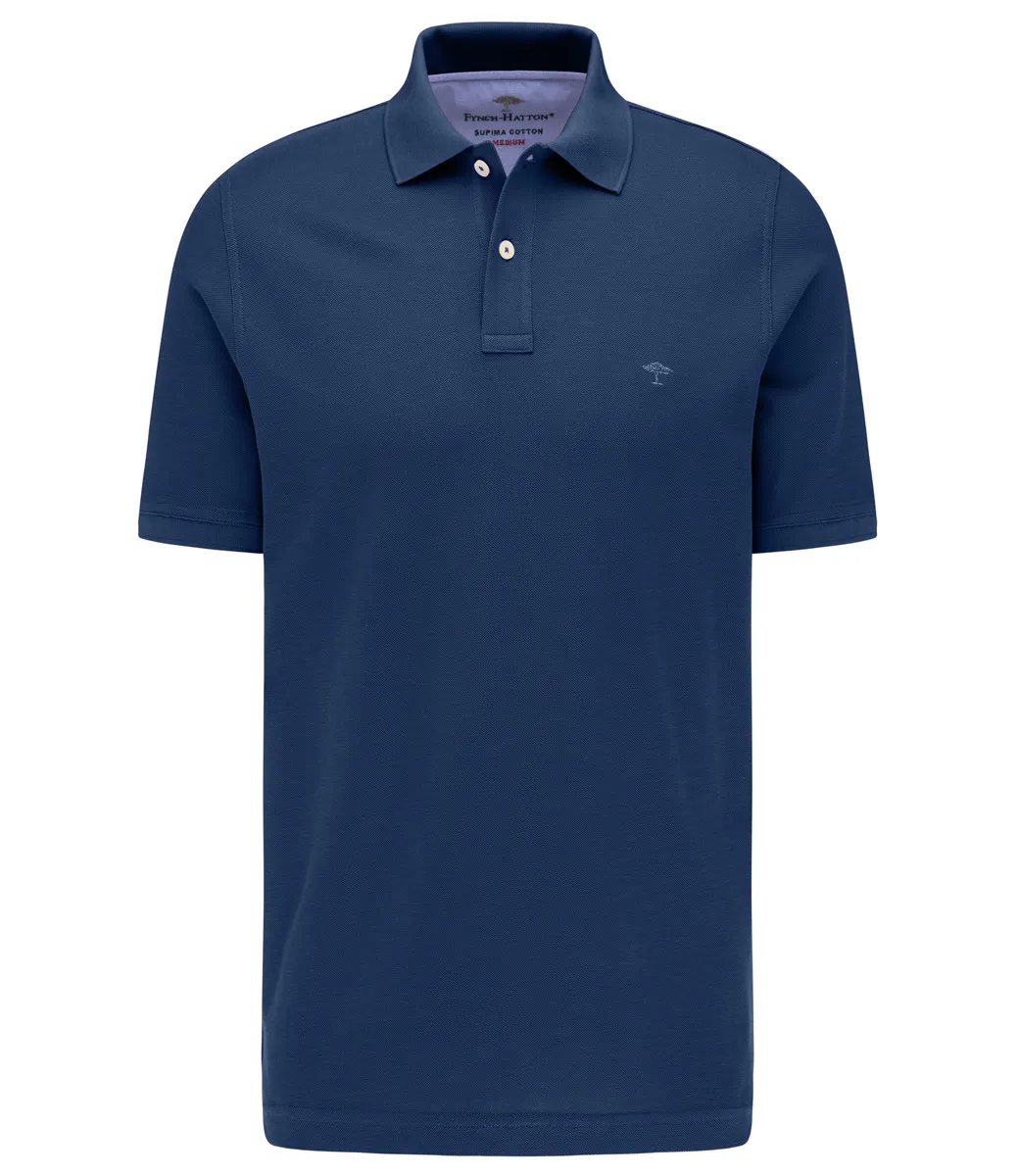 Fynch Hatton 1000 1700 672 Fynch Hatton heren polo jeans blauw midnight blue 1knoops supima piqué katoen