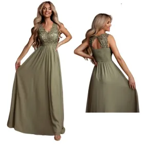 Galajurk olijfgroen lage rug chiffon