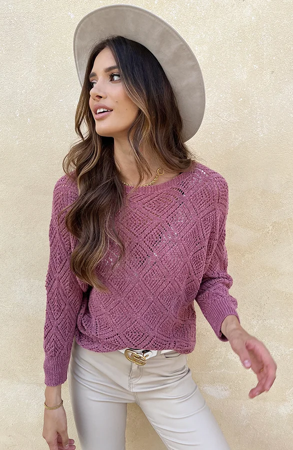 Gehaakte Lurex Top Longsleeve Roze