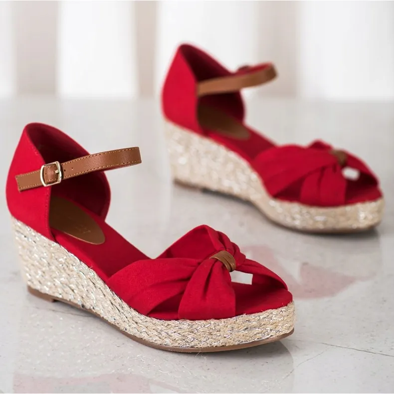 Goodin Sandalen met sleehak van textiel rood