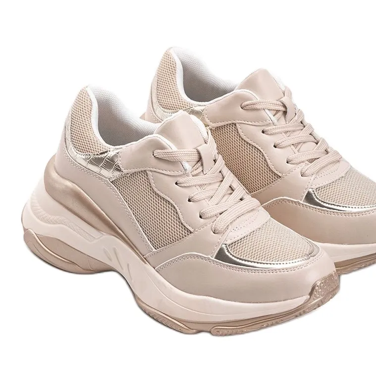 Gouden sneakers met dikke Lydia zool beige