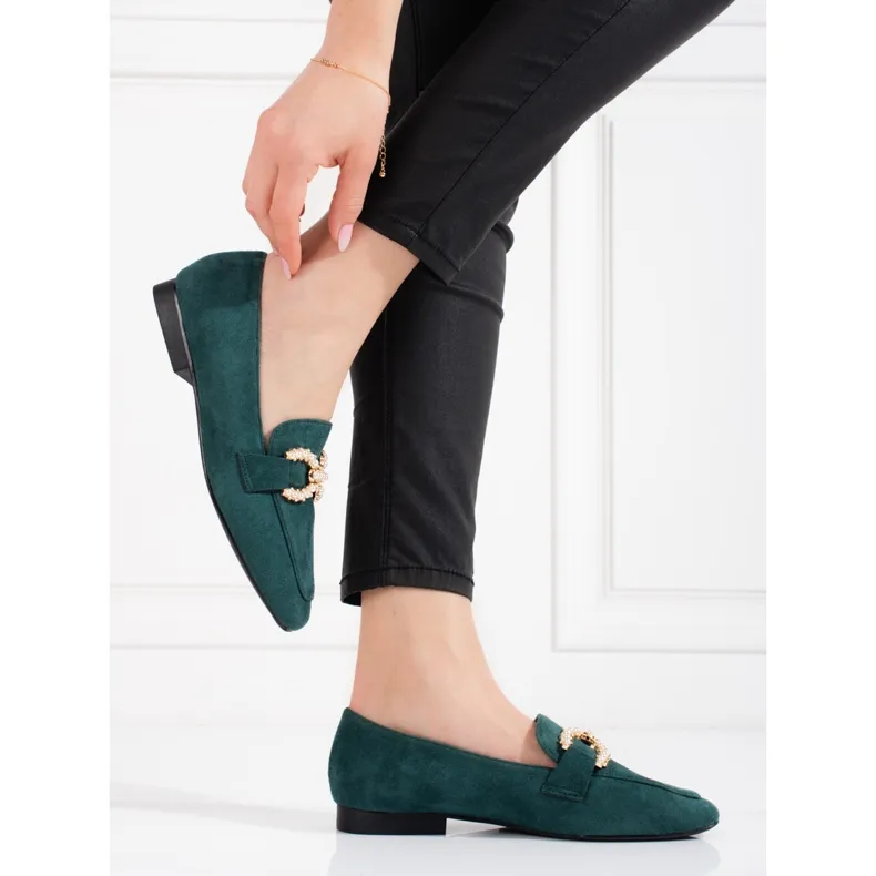 Groene damesloafers van Shelovet met versiering groente