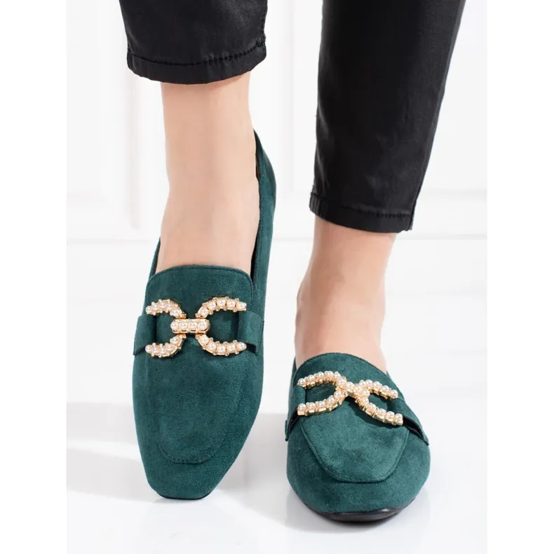 Groene damesloafers van Shelovet met versiering groente