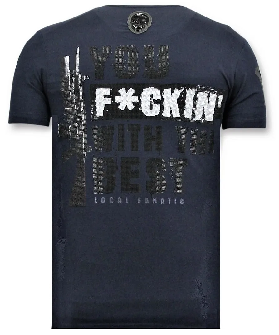 HEREN T SHIRT MET PRINT  SHOOTING DUCK GUN  BLAUW