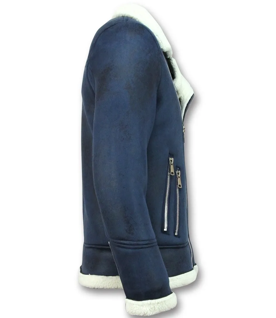 HEREN WINTERJAS IMITATIE LAMMY COAT KORT  BLAUW