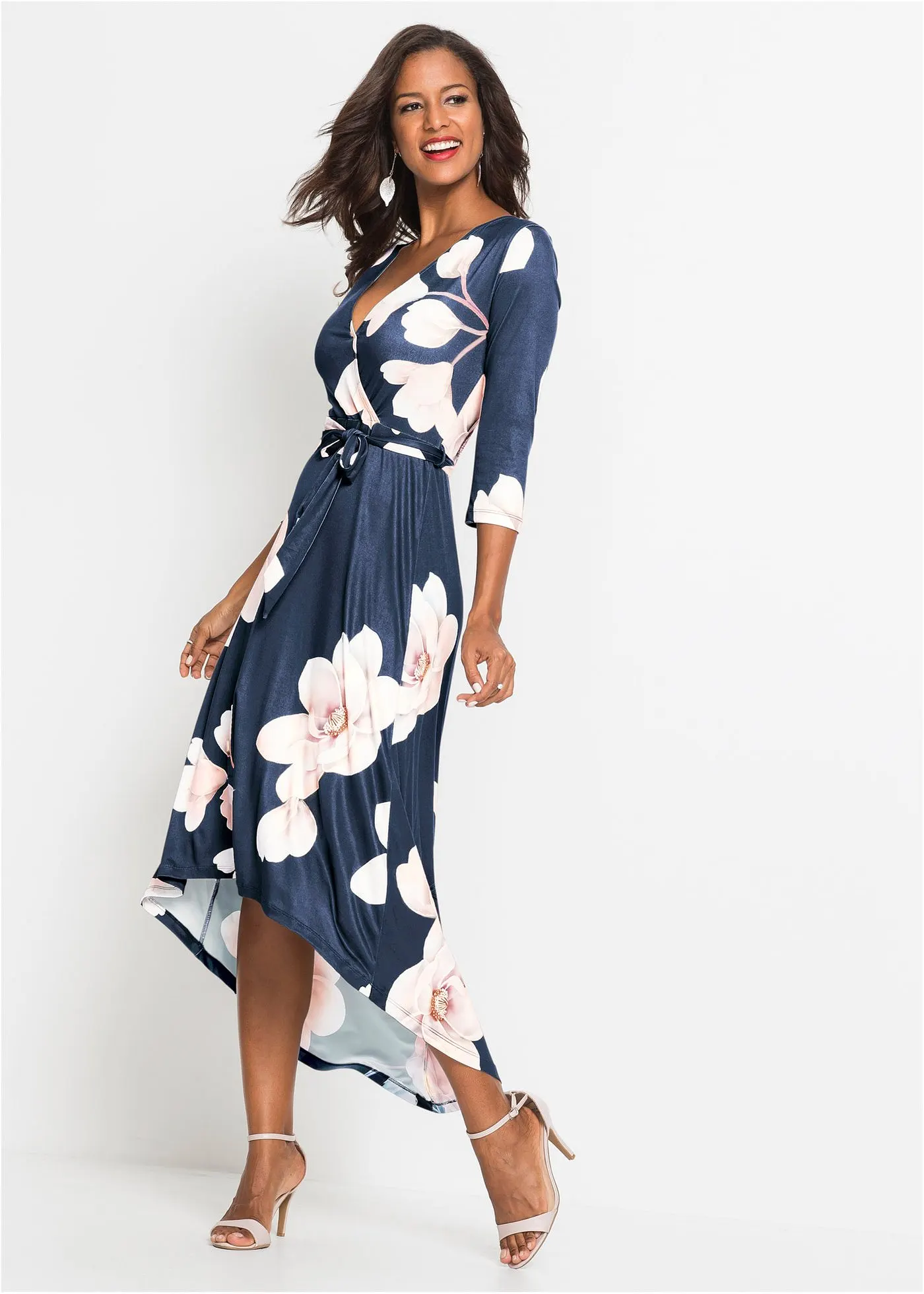 HIGHLOW JURK VAN JERSEY MET STRIKCEINTUUR   