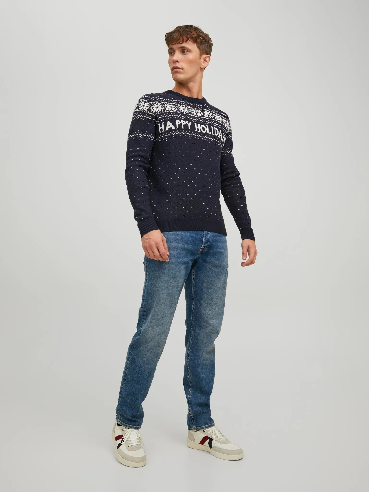 Jack & Jones Kersttrui Heren JORXMAS Blauw Gebreide Pullover