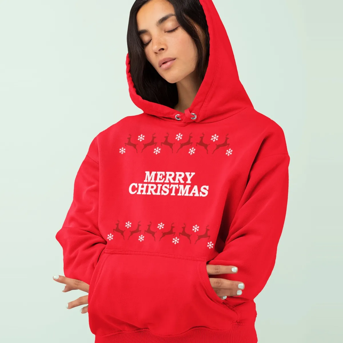 Kerst Hoodie Rood Merry Christmas Rendier Patroon