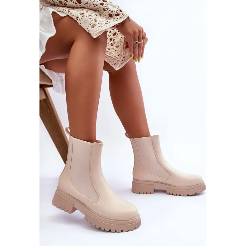 Klassieke leren chelsea boots beige Isminna