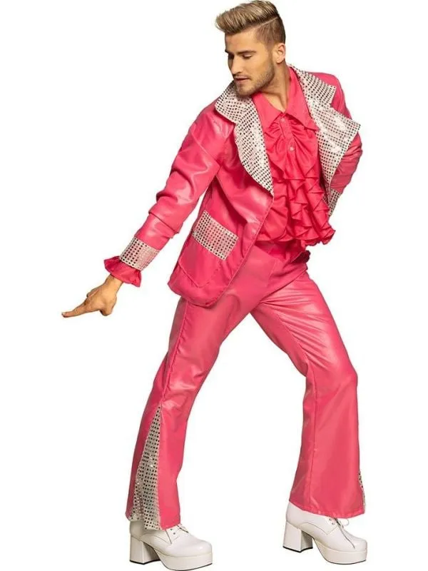 Koning van de disco outfit roze heren