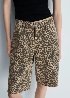 Leopard high-waist Bermuda shorts