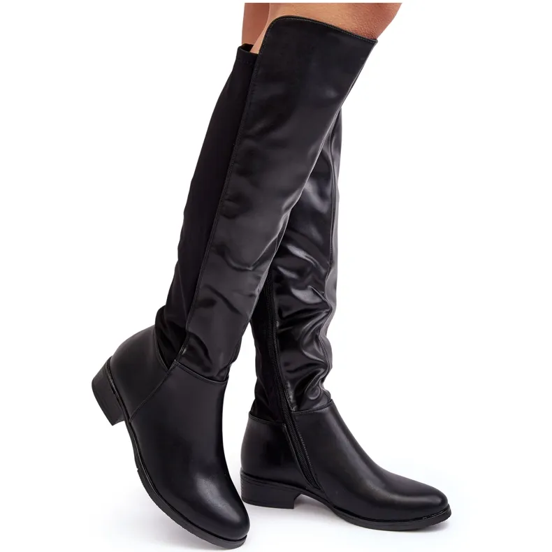 LEREN OVERKNEELAARZEN VOOR DAMES S.BARSKI HY27098A ZWART