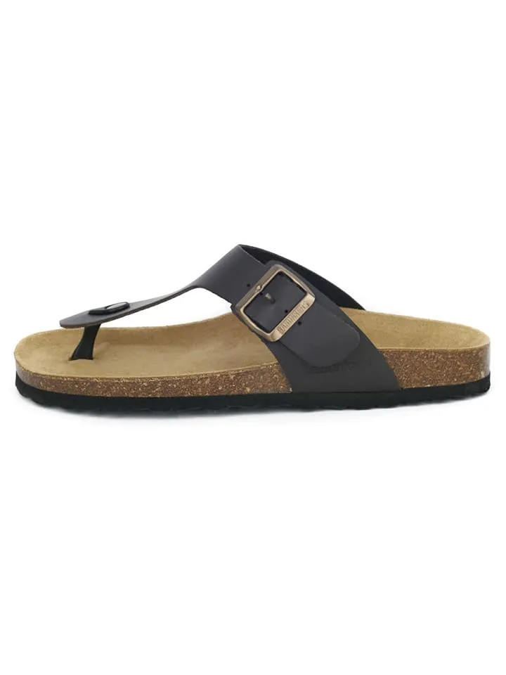 Leren teenslippers bruin