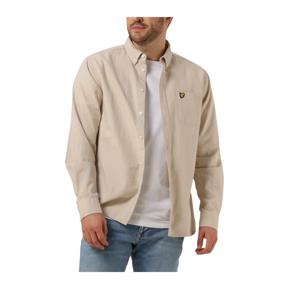 Lyle & Scott Casual Katoen Linnen Button Down Overhemd Beige Heren
