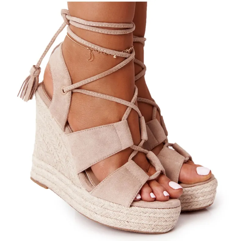 MSMG Sandalen met sleehak Beige Mallorca