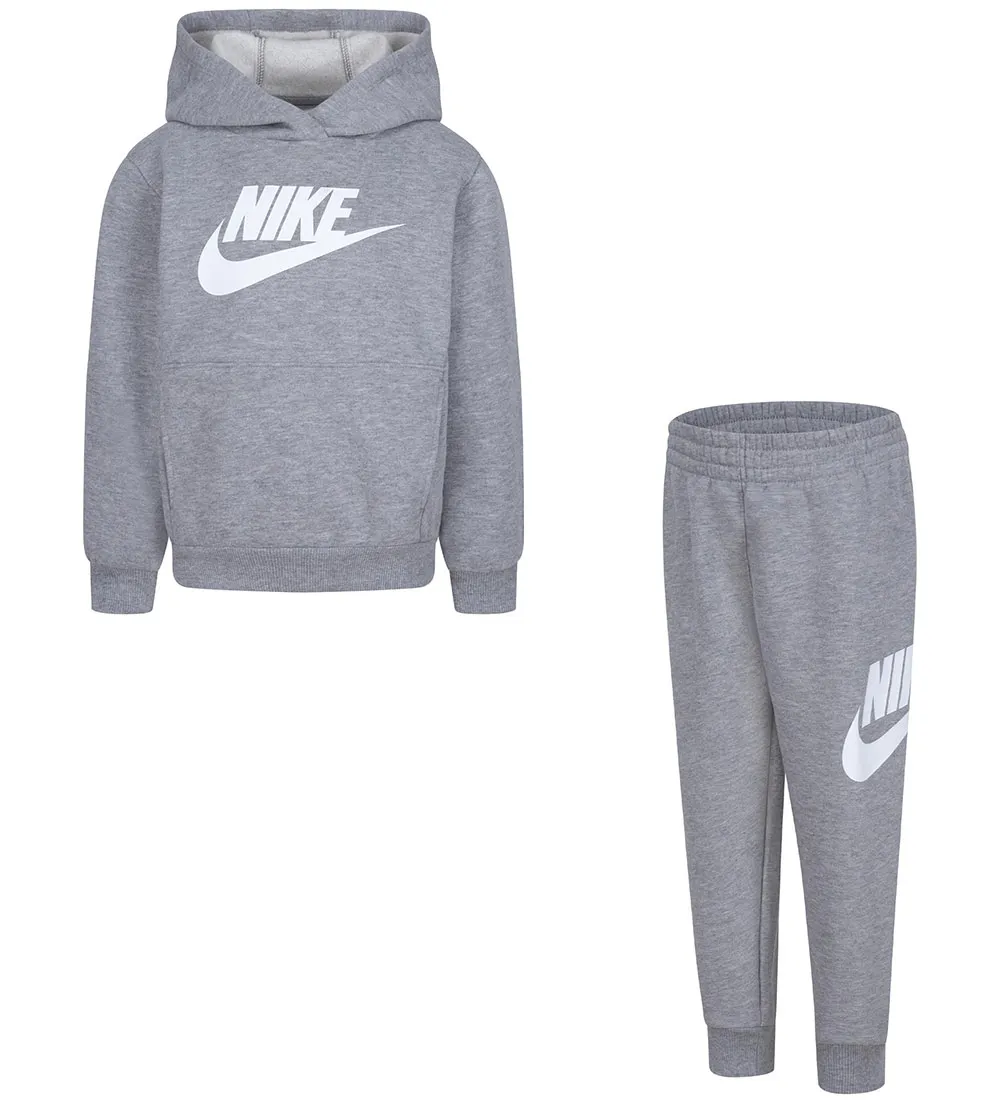 NIKE SWEATSET  GRIJS GEVLEKT M. WIT